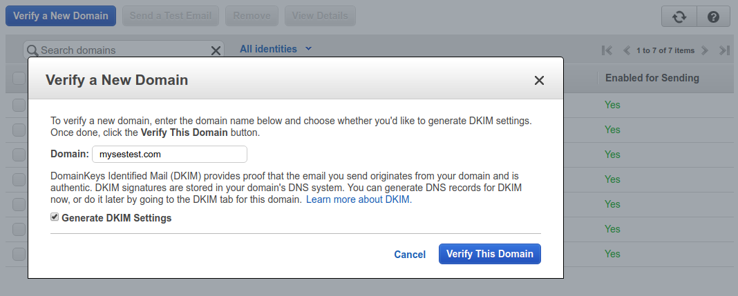 SES Domain Verification
